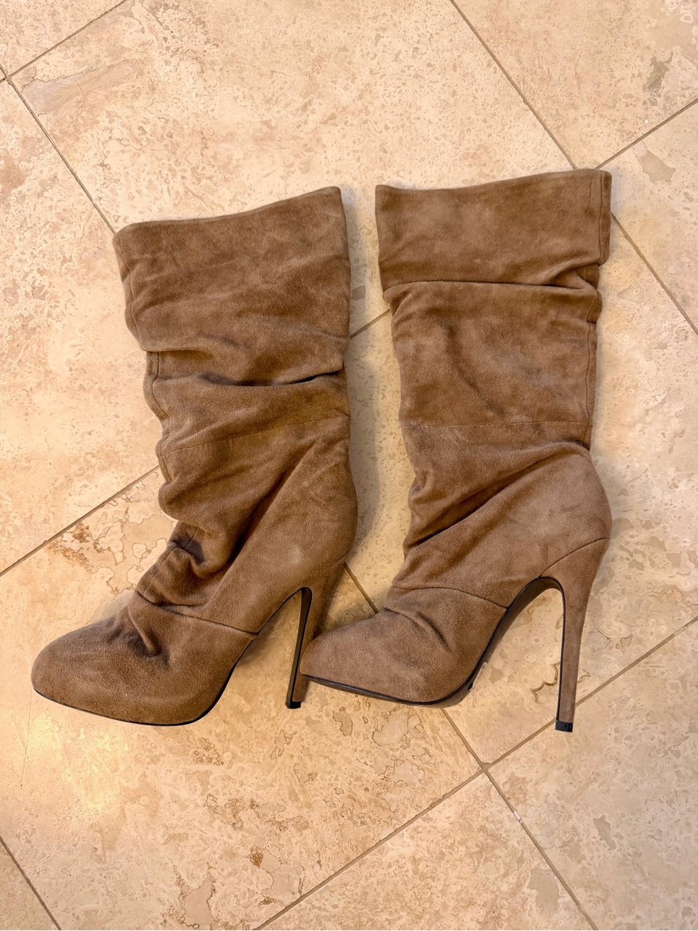 Aldo Taupe Suede Slouch Heel Boots